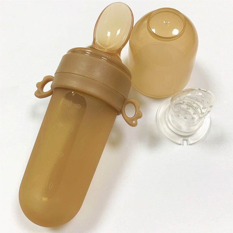 Baby Rice Cereal Bottle Silicone Squeeze Feeding Rice Cereal Spoon With Net Pocket Rice Cereal Bottle Happy Bite