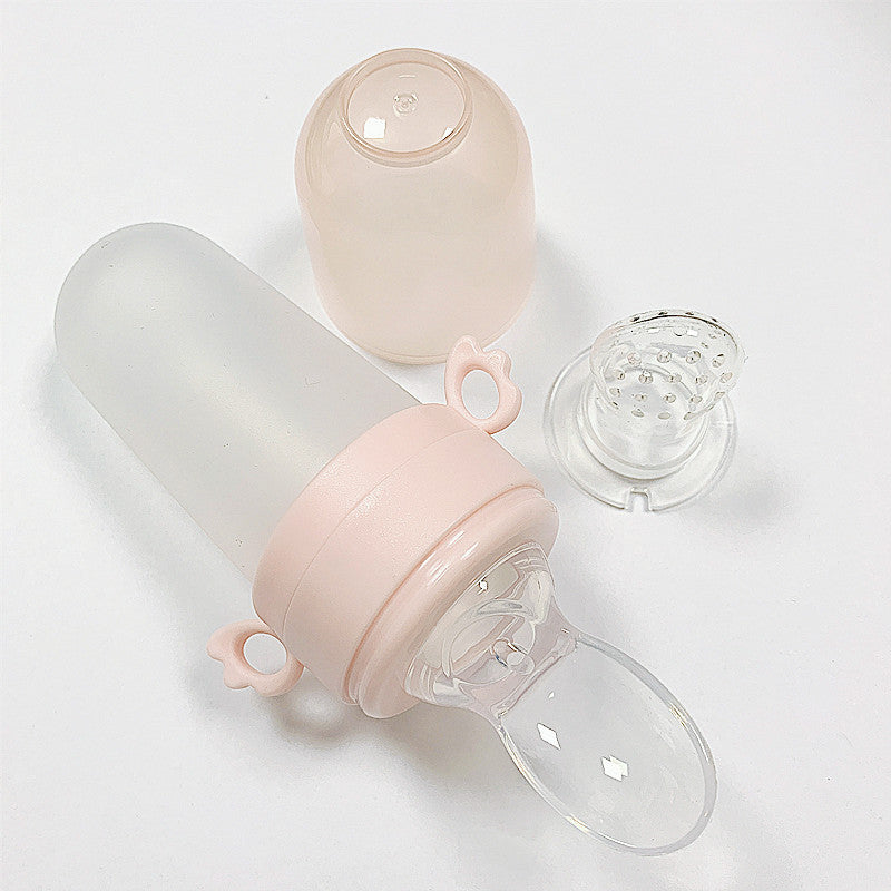 Baby Rice Cereal Bottle Silicone Squeeze Feeding Rice Cereal Spoon With Net Pocket Rice Cereal Bottle Happy Bite