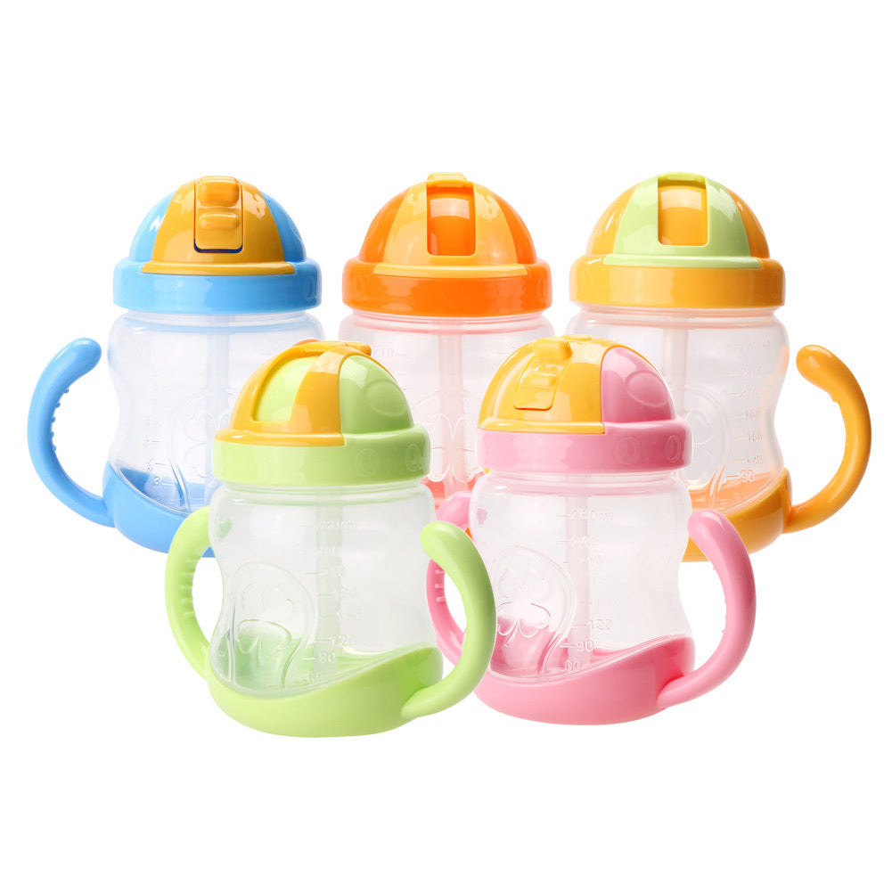 Cute Baby Cup Kids Learn Feeding Drinking Water Straw Handle Bottle