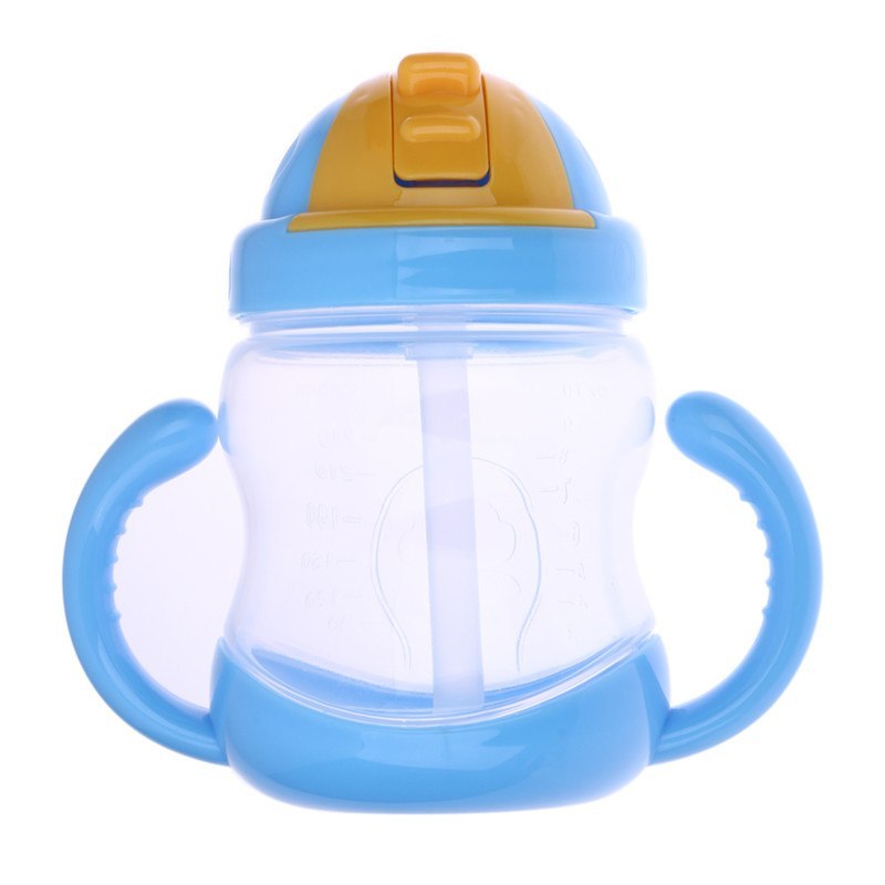 Cute Baby Cup Kids Learn Feeding Drinking Water Straw Handle Bottle