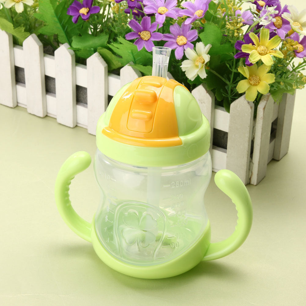 Cute Baby Cup Kids Learn Feeding Drinking Water Straw Handle Bottle