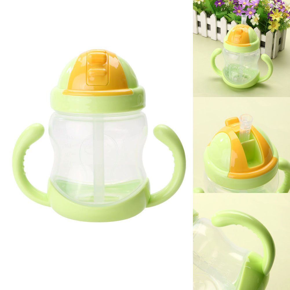 Cute Baby Cup Kids Learn Feeding Drinking Water Straw Handle Bottle