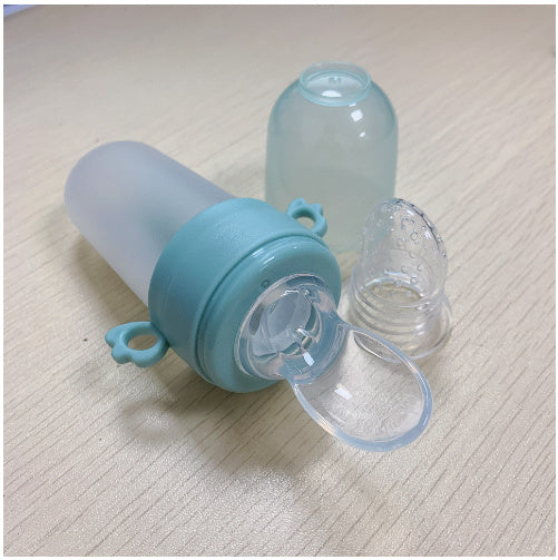 Baby Rice Cereal Bottle Silicone Squeeze Feeding Rice Cereal Spoon With Net Pocket Rice Cereal Bottle Happy Bite
