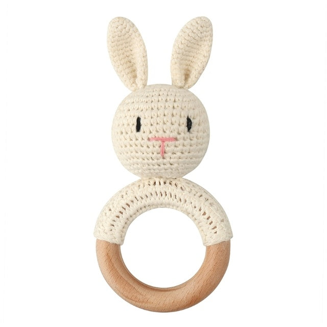 Stylish Cartoon Baby Teether Wooden Rattle