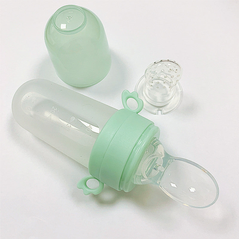 Baby Rice Cereal Bottle Silicone Squeeze Feeding Rice Cereal Spoon With Net Pocket Rice Cereal Bottle Happy Bite