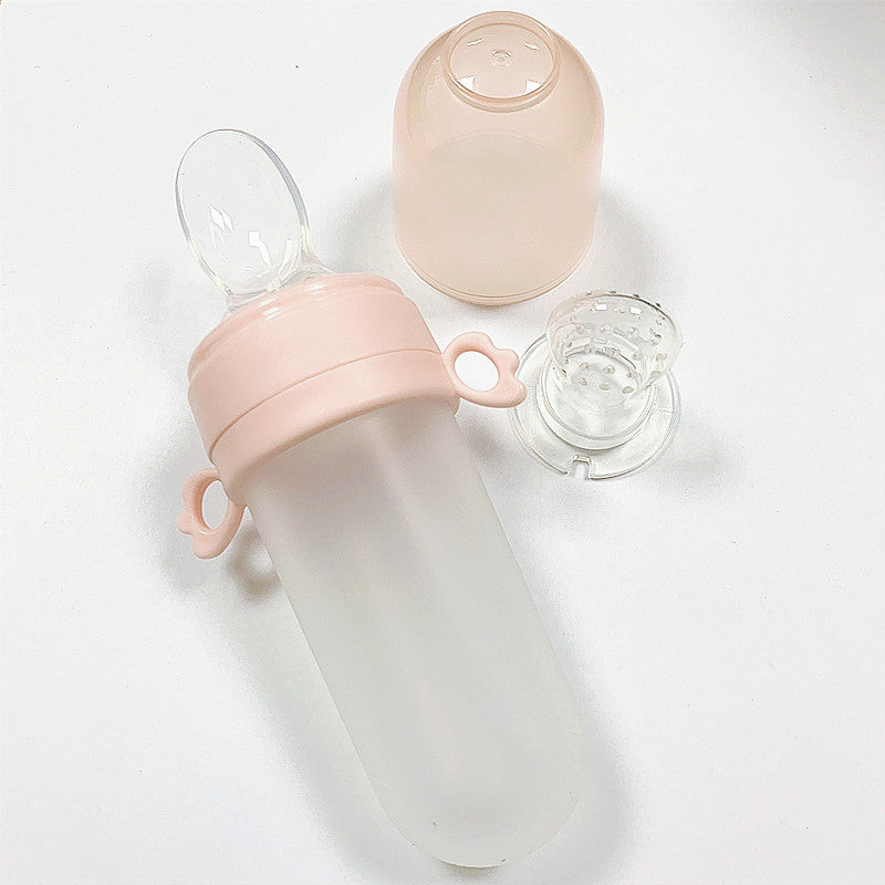 Baby Rice Cereal Bottle Silicone Squeeze Feeding Rice Cereal Spoon With Net Pocket Rice Cereal Bottle Happy Bite
