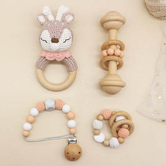 Handmade Crochet Rattles Toys Baby Teether Toy Kit