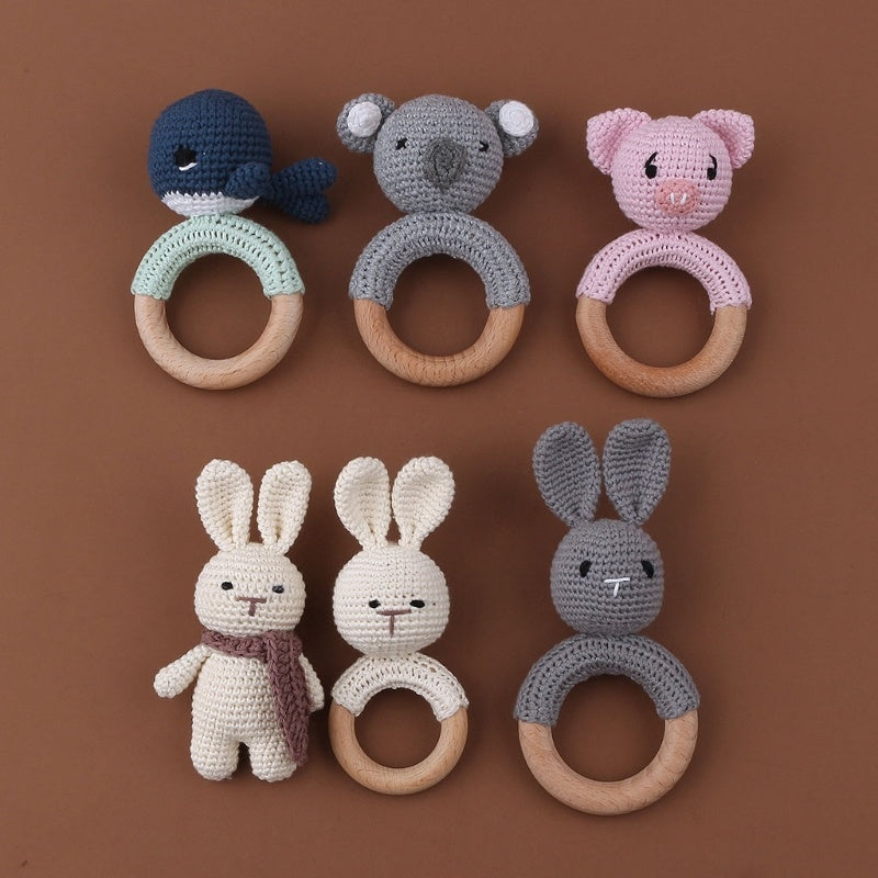 Stylish Cartoon Baby Teether Wooden Rattle