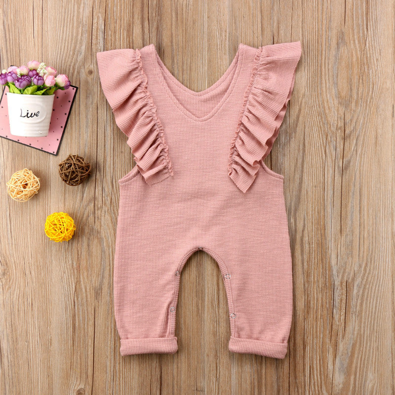 Baby Girl Ruffle Knitted Ruffles Romper Jumpsuit Kid Overalls Long Pants Outfit