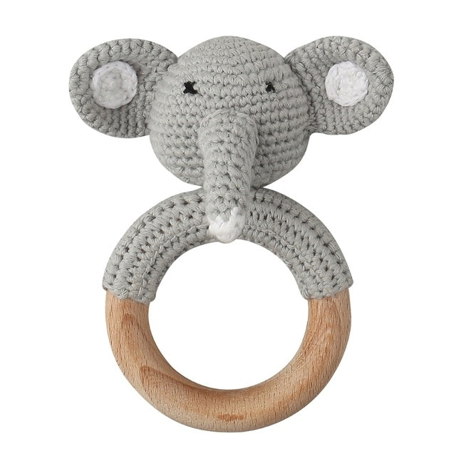 Stylish Cartoon Baby Teether Wooden Rattle